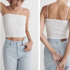 Madewell White Poplin Smocked Halter Crop Top Large NWT